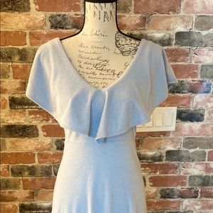 A-line dress off the shoulder w/flared top ruffle.